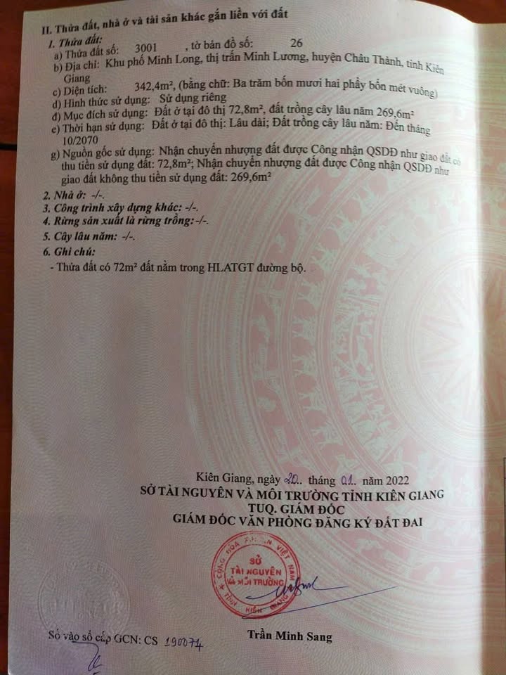 Bán đất nền ấp Minh Long, Châu Thành, Kiên Giang - Diện tích 342m², giá 32.448 tỷ, vị trí thuận lợi!