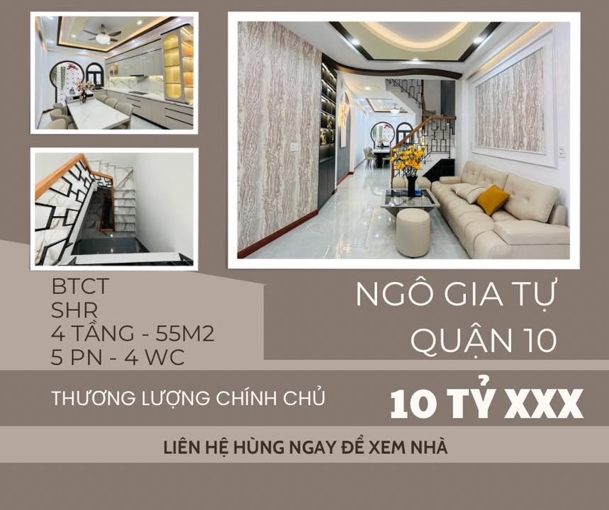 Nhà phố Quận 10 55m² giá 10.9 tỷ - Thiết kế hiện đại, full nội thất cao cấp!