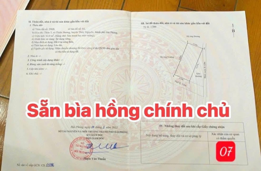 Đất thổ cư Thôn 3 Thiên Hương 62m² giá 900 triệu - Sổ đỏ chính chủ, cơ hội đầu tư lý tưởng!