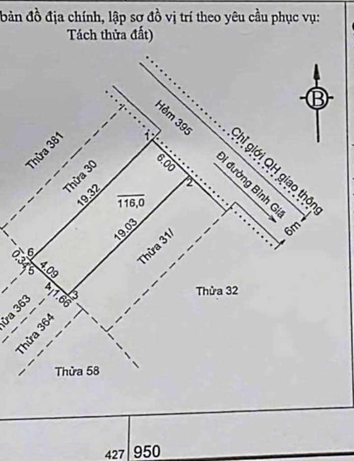 Đất thổ cư 116m² hẻm 395 Bình Giã, Vũng Tàu giá 9.5 tỷ - Đầu tư sinh lời tốt!