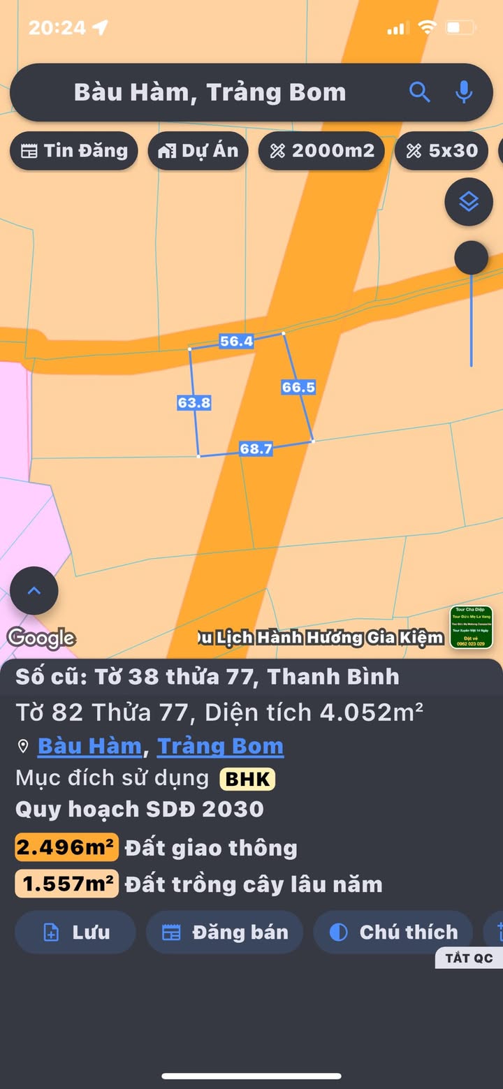 Đất nền 11.672m² mặt tiền đường Trảng Bom - Thanh Bình giá 9.33 tỷ - Cơ hội đầu tư tuyệt vời!