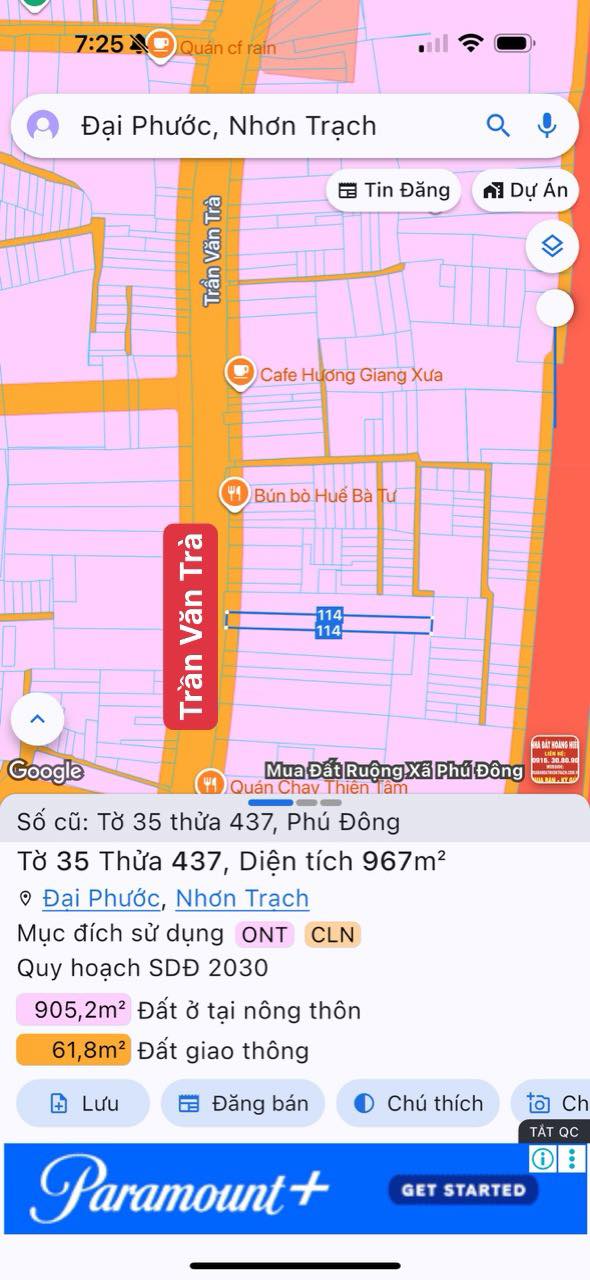 Đất thổ cư mặt tiền Trần Văn Trà, Nhơn Trạch 967m² giá 13.5 tỷ - Cơ hội đầu tư hấp dẫn!