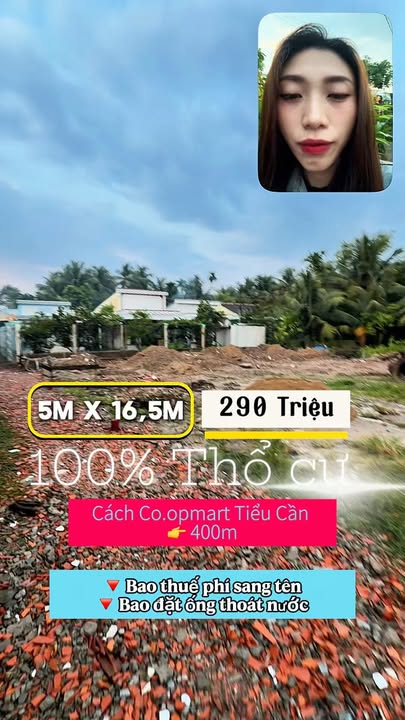 Đất nền Tiểu Cần Trà Vinh 82.5m² chỉ 290 triệu - Sổ hồng chính chủ!