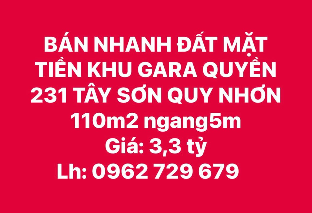 Đất mặt tiền Khu Gara Quyền 231 Tây Sơn, 110m² giá 3.3 tỷ - Cơ hội đầu tư tuyệt vời!