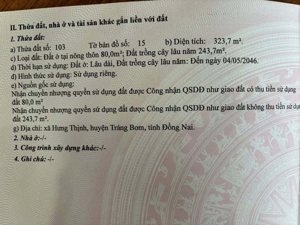 Nhà cấp 4 góc 2 mặt tiền Hưng Thịnh Trảng Bom 320m² giá 1.65 tỷ - Sổ hồng chính chủ!