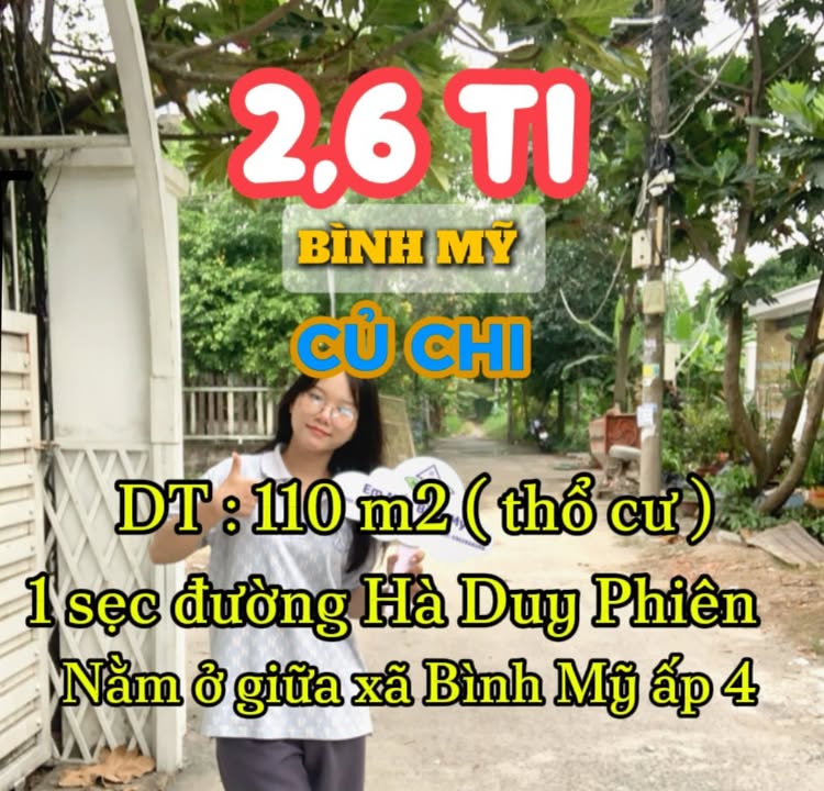 Đất thổ cư 110m² tại Bình Mỹ, Củ Chi - Giá 2.6 tỷ, xây dựng tự do!