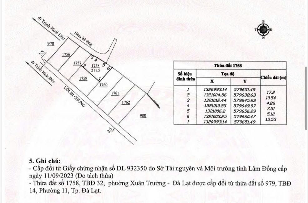 Đất thổ cư đường Trịnh Hoài Đức, Đà Lạt 211m² giá 7 tỷ - Cơ hội đầu tư hiếm có!