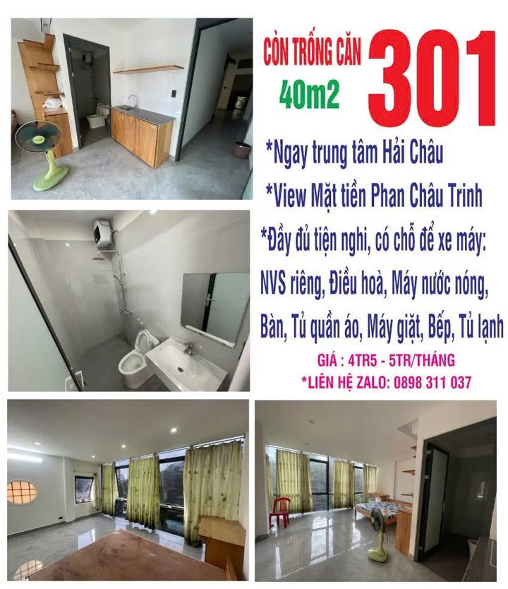 Phòng cho thuê tại đường Phan Châu Trinh, Hải Châu - Gần cầu Rồng, đầy đủ tiện nghi!