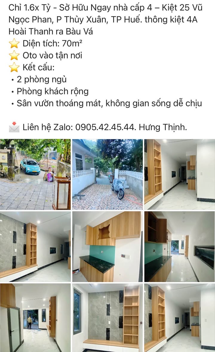 Nhà cấp 4 Kiệt 25 Vũ Ngọc Phan, Thủy Xuân 70m² giá 1.65 tỷ - Sẵn sàng vào ở ngay!