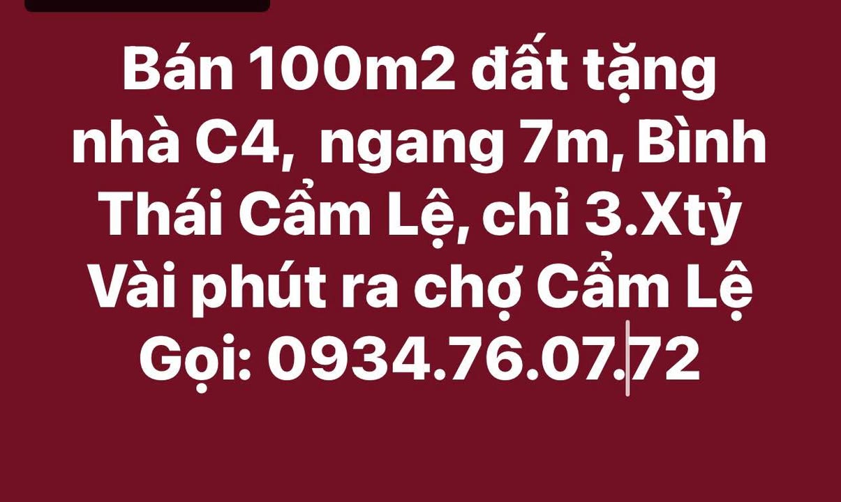 Đất 100m² Tại Đường Bình Thái, Cẩm Lệ, Đà Nẵng - Giá 3.5 Tỷ - Tặng Nhà C4