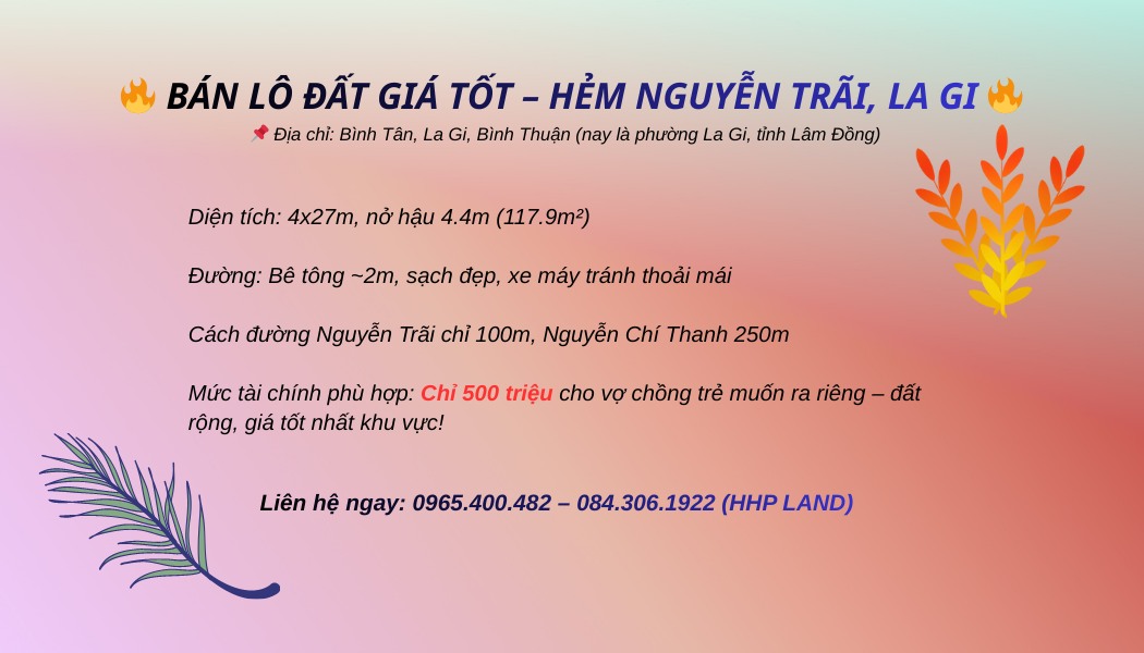Đất bán La Gi 117m² giá 500 triệu - Cơ hội đầu tư tuyệt vời!