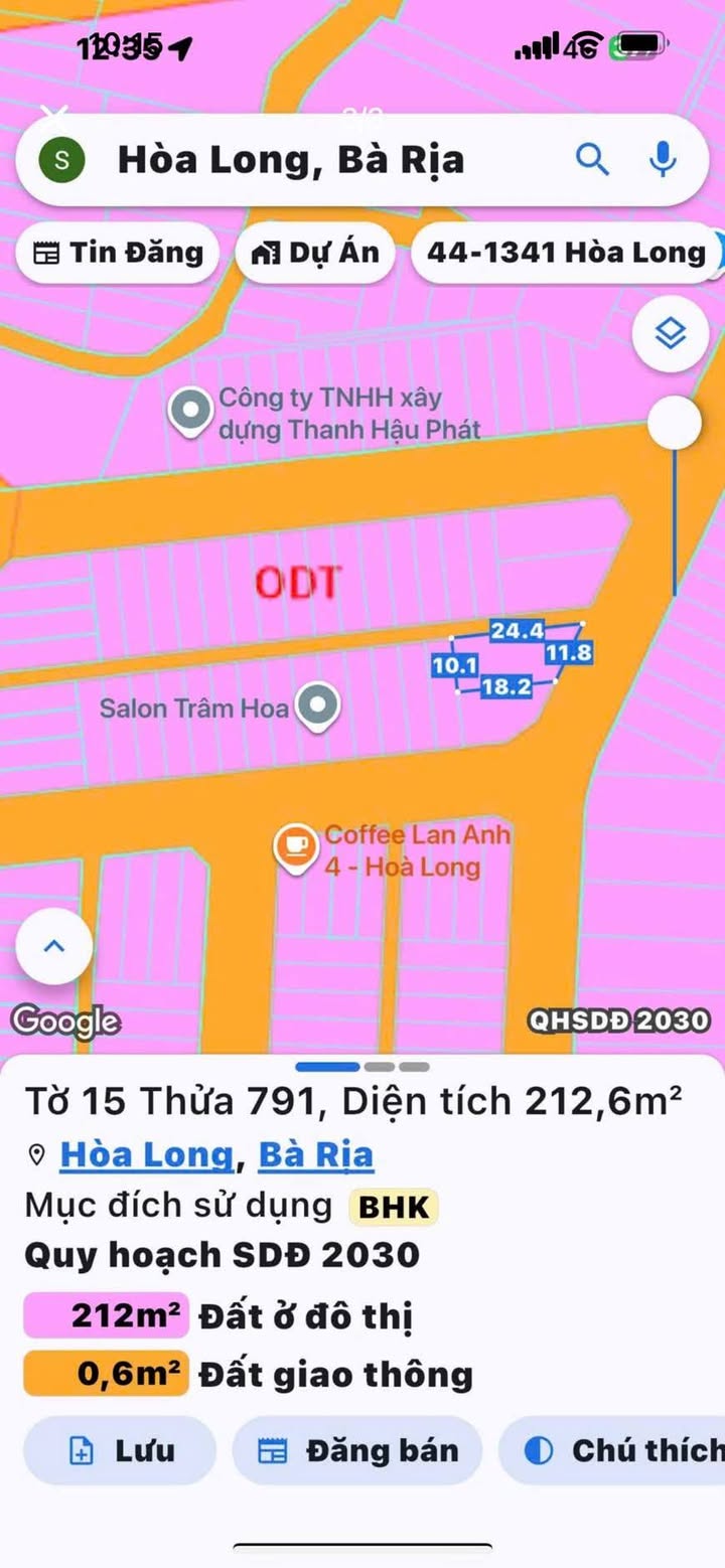 Đất nền lô góc khu dân cư Lan Anh 4 Hòa Long 240m² giá 3.45 tỷ - Sổ đỏ chính chủ