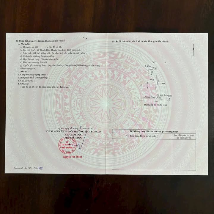 Đất thổ cư 304m² tại Ấp 3 Thạnh Đức, Bến Lức - Giá chỉ 1.5 tỷ!