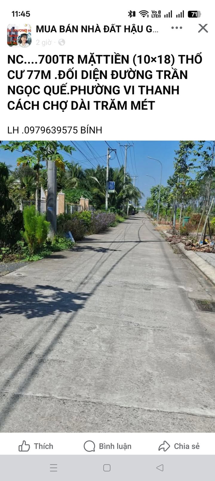 Đất thổ cư 77m² tại đường Trần Ngọc Quế, Cần Thơ giá 700 triệu - Đối diện chợ thuận tiện kinh doanh!