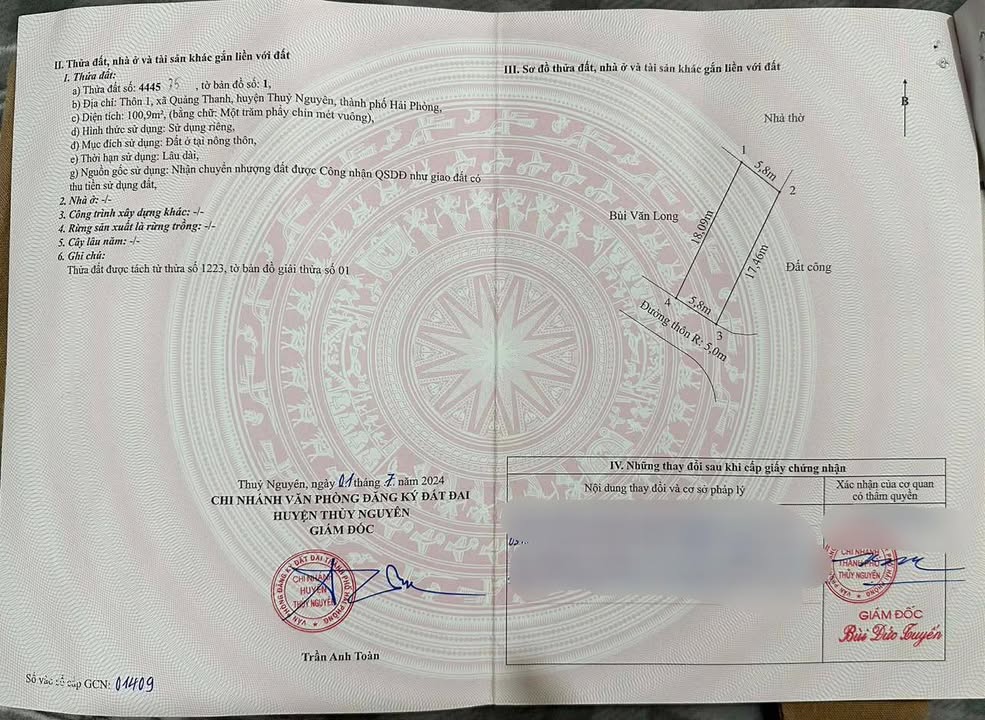 Đất nền Quảng Thanh Thủy Nguyên 100m² giá 2 tỷ - Đường ô tô tránh nhau!