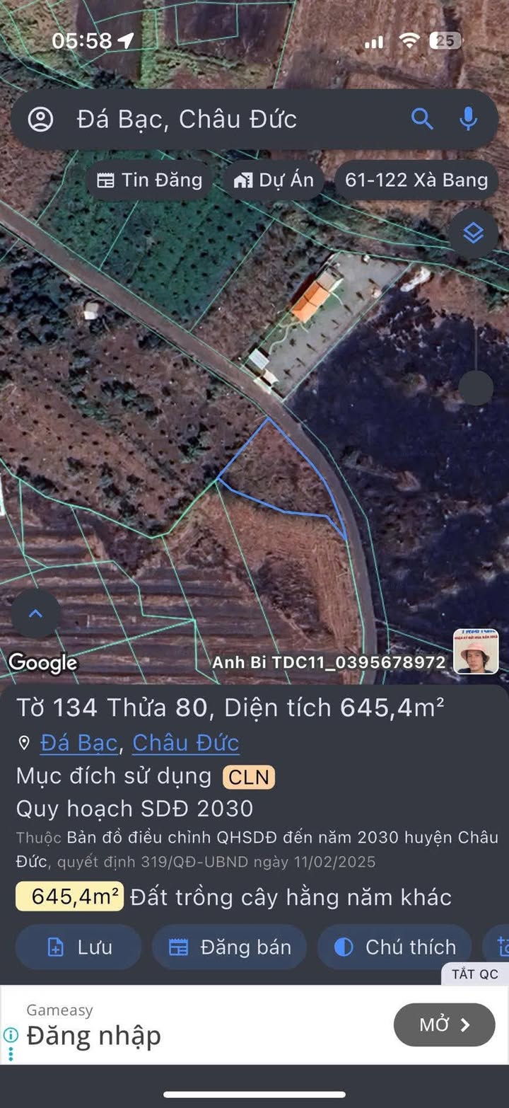 Đất nền Đá Bạc, Châu Đức 600m² giá chỉ 600 triệu - Cơ hội vàng cho nhà đầu tư!