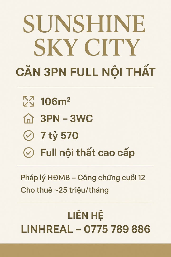 Căn hộ Sunshine Sky City quận 7 106m² giá 7.57 tỷ - Nội thất cao cấp, chỉ việc vào ở!