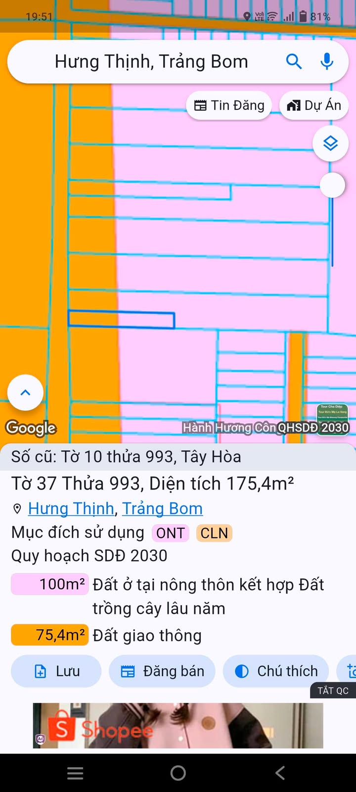 Đất thổ cư 3600m² xã Hưng Thịnh, Trảng Bom - Mặt tiền đường Vành Đai 4, giá 3 tỷ