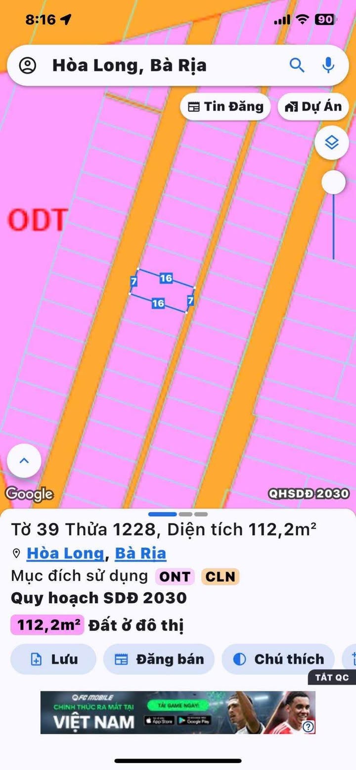 Đất thổ cư Hòa Long 112m² giá 1.85 tỷ - Cơ hội đầu tư tuyệt vời!