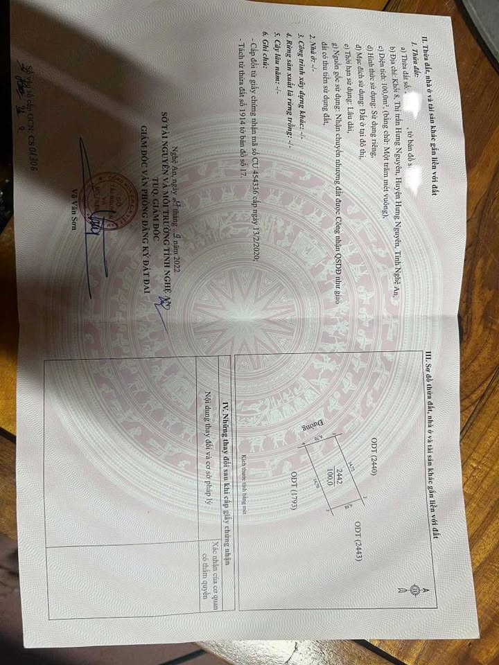 Đất thổ cư Khối 8 Thị trấn Hưng Nguyên 100m² - Sổ hồng đầy đủ, giá tốt!