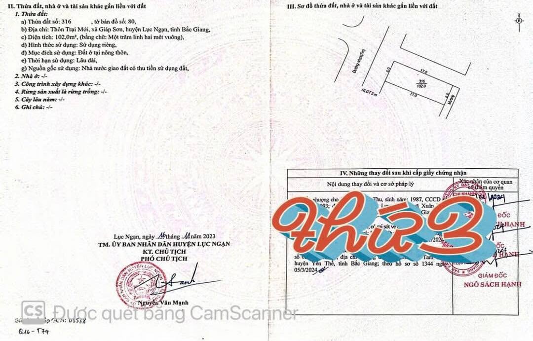 Đất thổ cư 102m² tại Giáp Sơn, Lục Ngạn - Lô góc 2 mặt tiền, giá thỏa thuận!