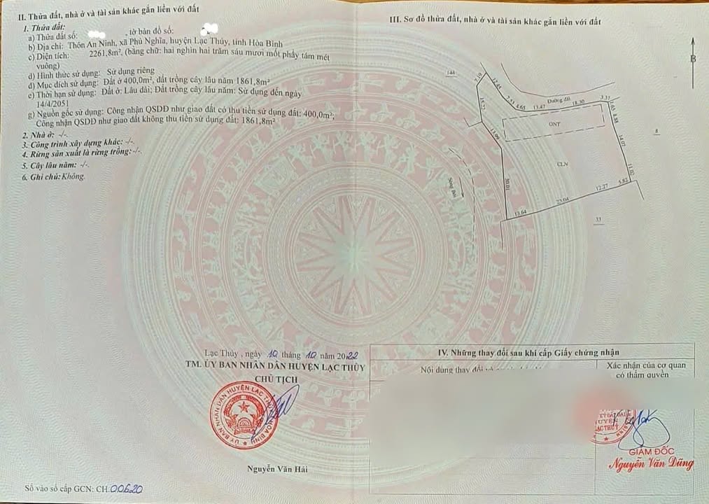 Đất nền Phú Nghĩa Lạc Thủy 2261m² giá 4 tỷ - Phong thủy tốt, sổ đỏ chính chủ!