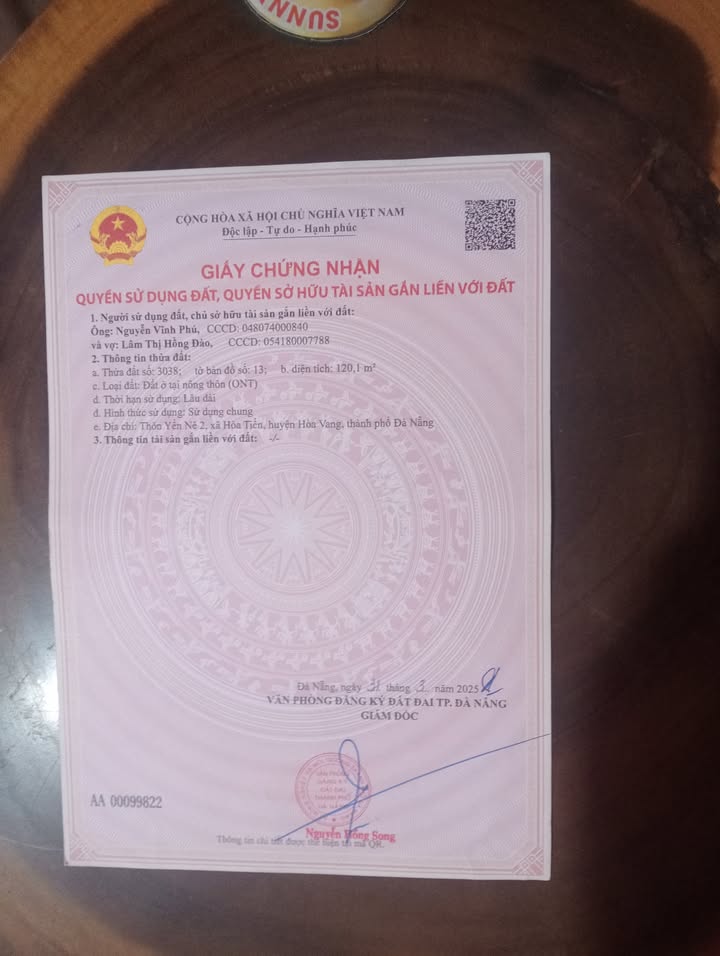 Đất thổ cư Hòa Tiến, Đà Nẵng 120m² giá 1.45 tỷ - Chính chủ bán gấp!