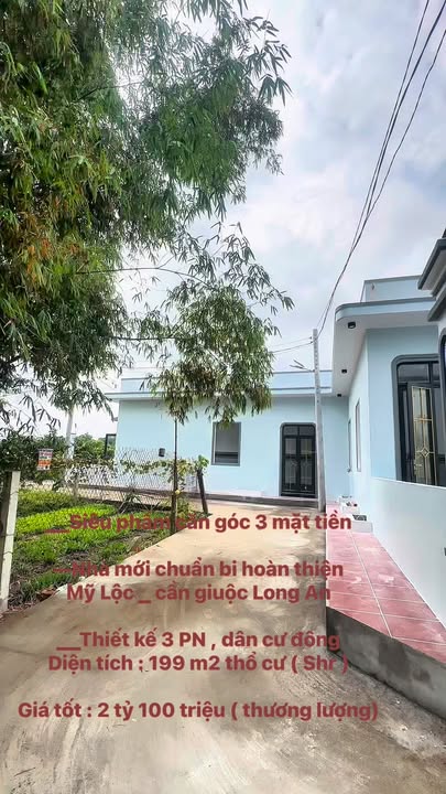 Nhà góc 3 mặt tiền tại Mỹ Lộc, Cần Giuộc 199m² giá 2.1 tỷ - Thiết kế hiện đại, sổ hồng chính chủ!