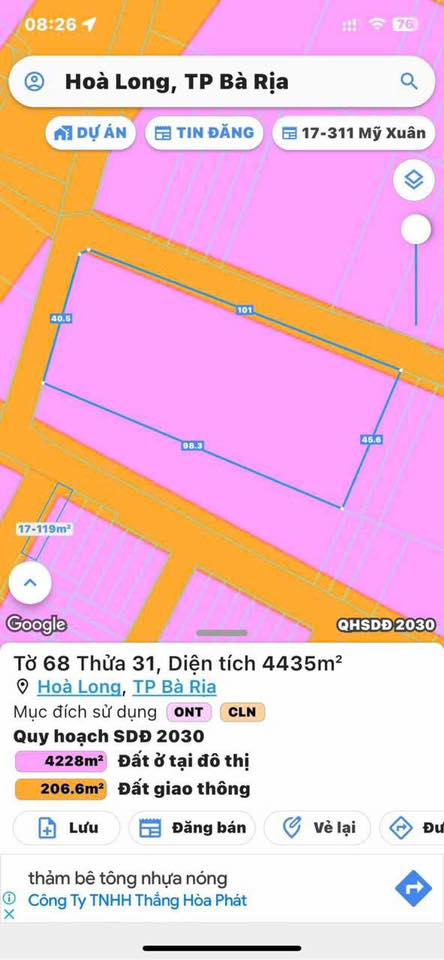 Đất nền Hòa Long Bà Rịa 4400m² giá thỏa thuận - Cơ hội đầu tư vàng!