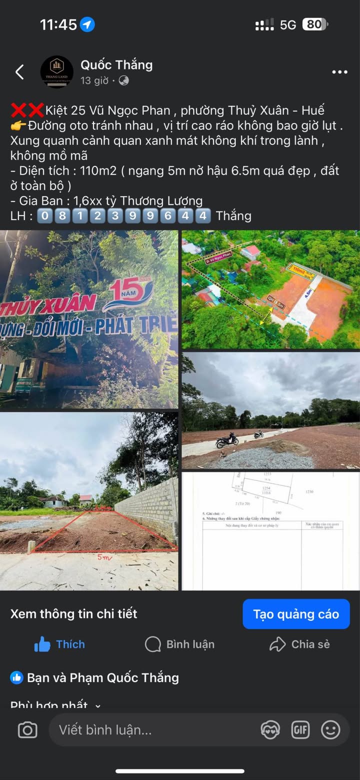 Nhà chính chủ tại Kiệt 25 Vũ Ngọc Phan, Huế 110m² giá 1.6 tỷ - Vị trí cao ráo, không lụt!