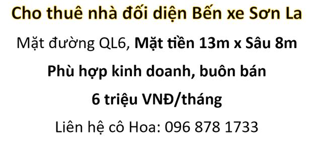 Nhà mặt đường QL, phường Quyết Tâm, Sơn La - Diện tích 144m², giá chỉ 6 triệu/tháng - Phù hợp kinh doanh!
