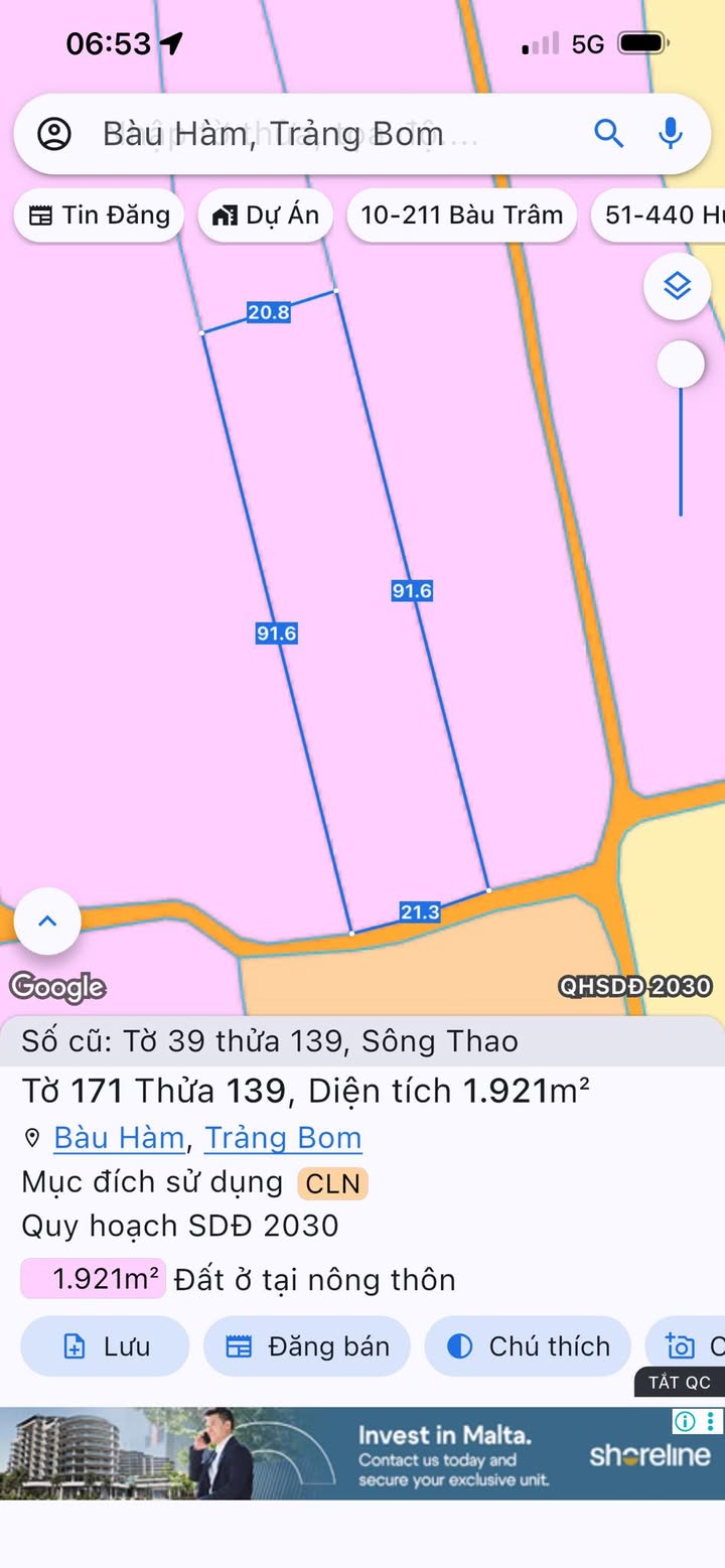 Đất nền Bàu Hàm 1921m² giá 2.5 tỷ - Sổ đỏ chính chủ