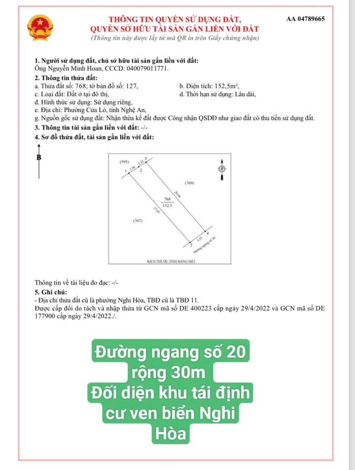 Đất nền Nghi Hoà Vinh 152.5m² giá 4.2 tỷ - Không thể bỏ lỡ!