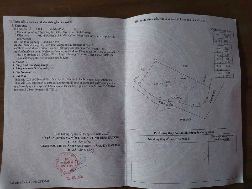 Đất 2 mặt tiền Tân Hiệp Tân Uyên 1080m² giá 5 tỷ - Đầu tư sinh lời ngay!