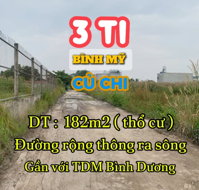 Đất thổ cư Củ Chi 180m² giá 3 tỷ - Mặt tiền kênh thoáng mát!