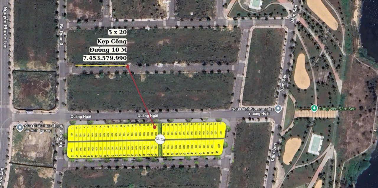 Đất nền mặt tiền Quảng Ngãi - Nam Hòa Xuân 100m² giá 7.45 tỷ - Đường 10m thông công viên Đầm Sen!