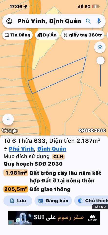 Đất nền Phú Vinh Định Quán 8000m² giá 900 triệu - Sở hữu ngay mặt tiền bê tông!
