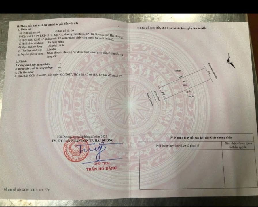 Đất nền KDC Đại An 1, Tứ Minh, Hải Dương 92,82m² - Giá 2 tỷ - Vị trí đắc địa!