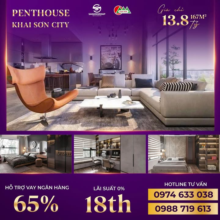 Penthouse Duplex 2 tầng Khai Sơn City 167m² giá 13.8 tỷ - Không gian sống đẳng cấp!