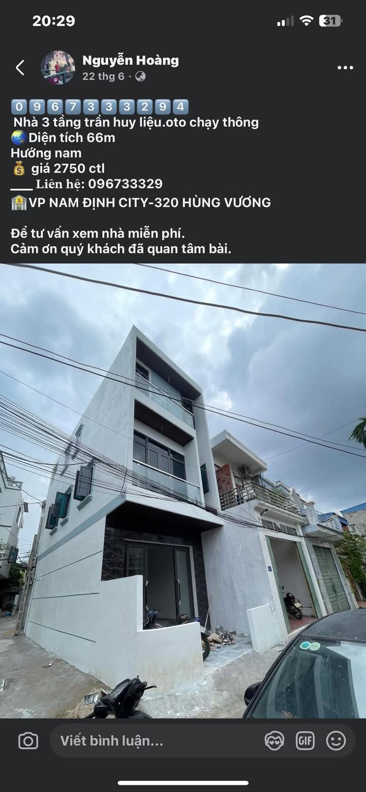 Nhà 3 tầng đường Trần Huy Liệu, Nam Định 66m² giá 2.75 tỷ - Chính chủ bán gấp!