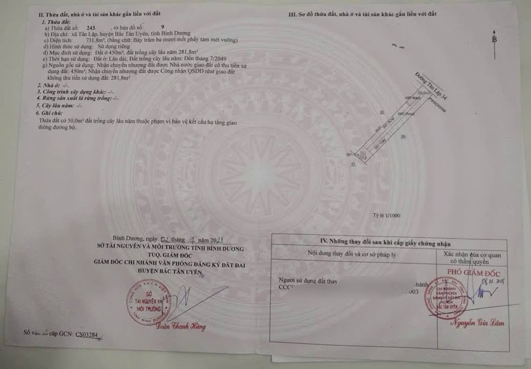 Lô đất xây trọ 730m² tại Tân Lập - Bắc Tân Uyên chỉ 10 triệu/m² - Đầu tư sinh lời cao!