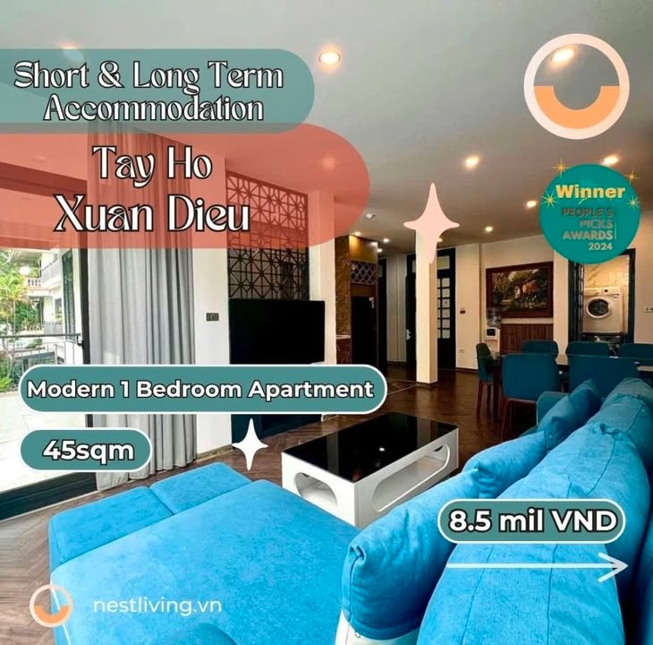 Căn hộ 1 phòng ngủ đường Xuân Diệu, Tây Hồ 45m² giá 8.5 triệu - Sẵn sàng vào ở!