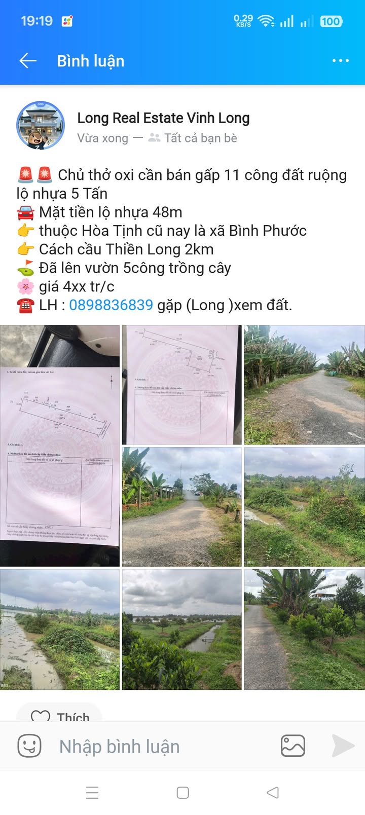 Đất ruộng 11 công Hòa Tịnh, Bình Phước giá 400 triệu - Gần cầu Thiền Long!