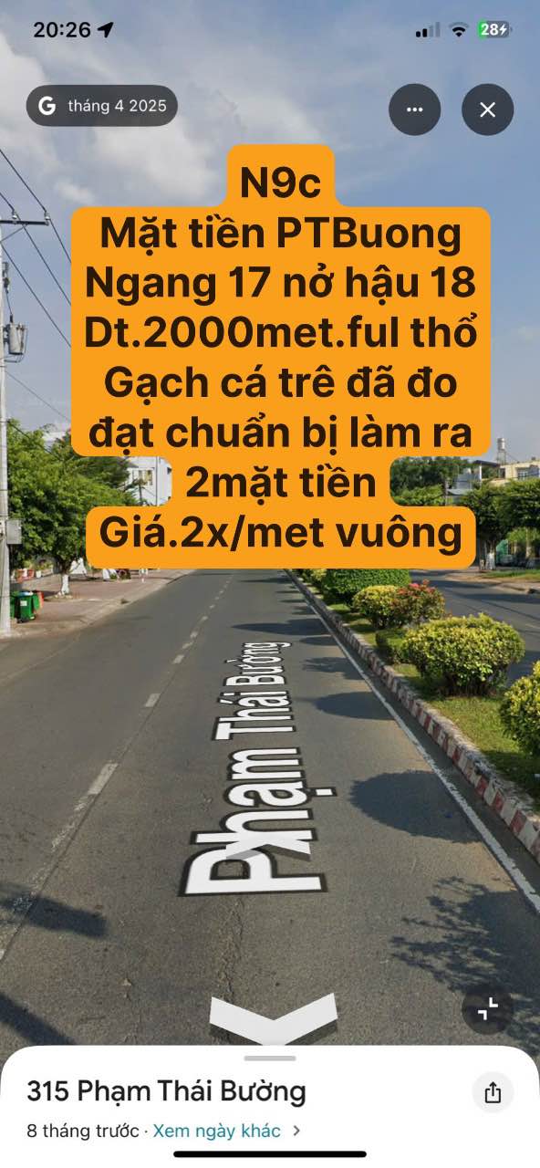 Đất nền mặt tiền Phạm Thái Bường, Vĩnh Long 2000m² - Cơ hội đầu tư hấp dẫn!