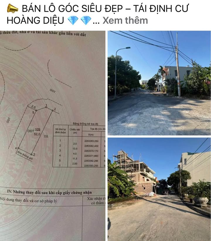 Đất lô góc Hoàng Diệu Thái Bình 52m² giá 2 tỷ - Cơ hội vàng cho nhà đầu tư!