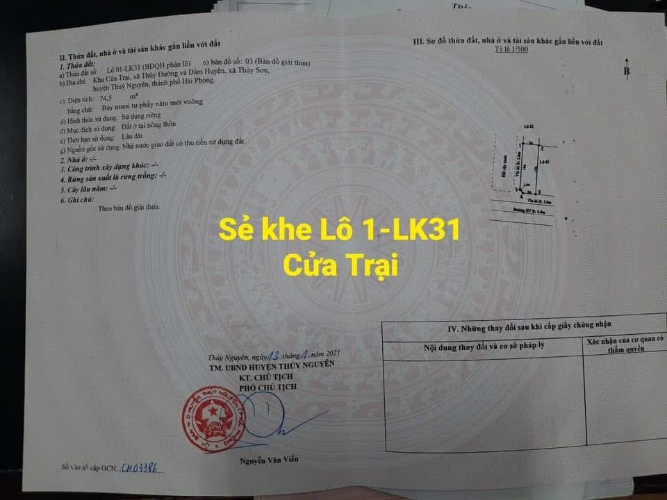 Đất nền Thủy Đường, Hải Phòng 75m² giá 5.4 tỷ - Vị trí đắc địa, giao thông thuận lợi!