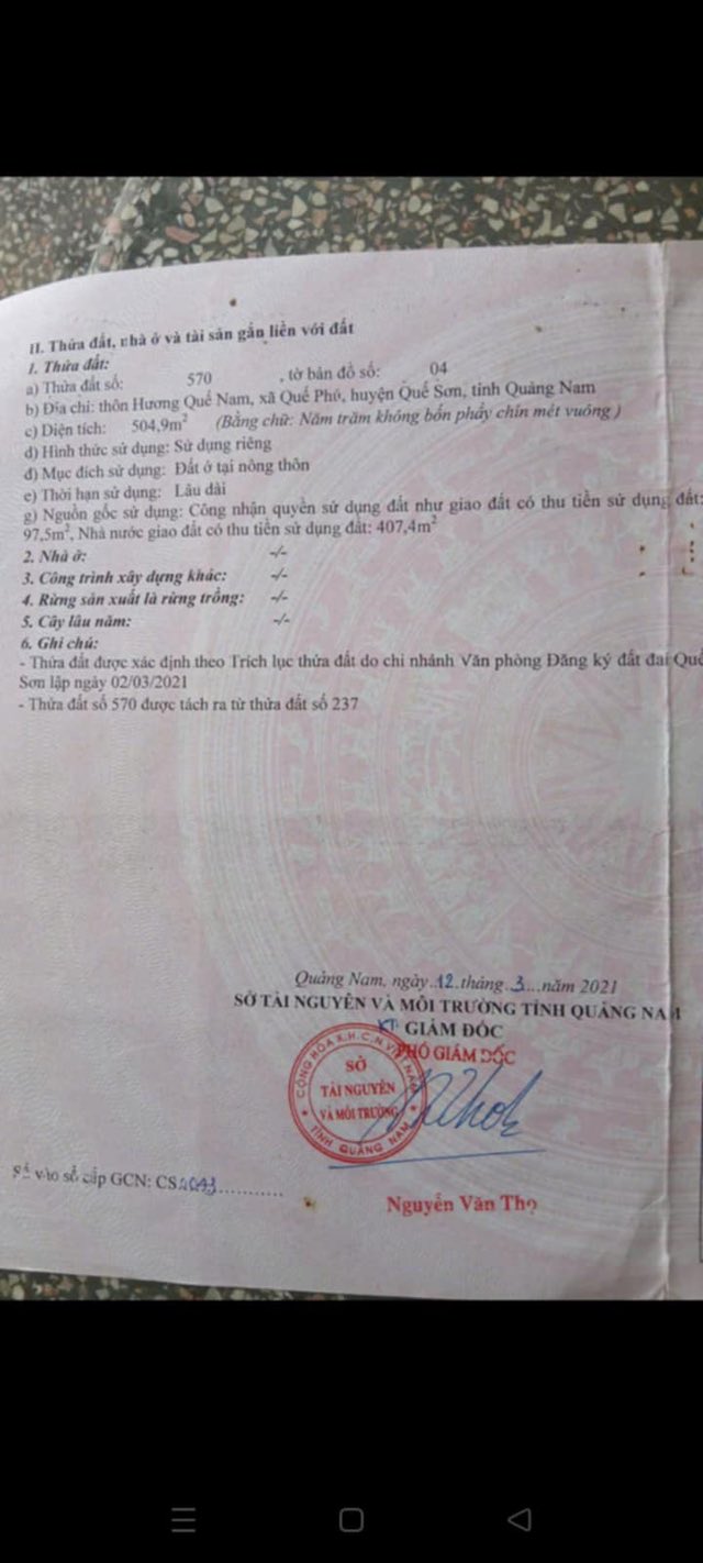 Đất nền Quế Sơn 504m² - Giá đầu tư hấp dẫn, sổ đỏ chính chủ