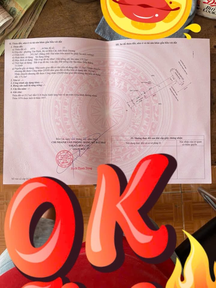 Đất thổ cư Bến Cát 244m² giá 2.3 tỷ - Mặt tiền kinh doanh đa ngành nghề