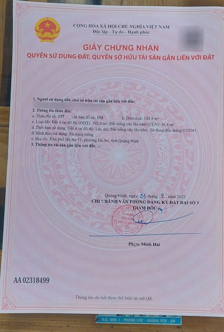 Đất nền khu phố 12 Hà An 138m² giá thỏa thuận - Ô tô tránh nhau thoải mái!