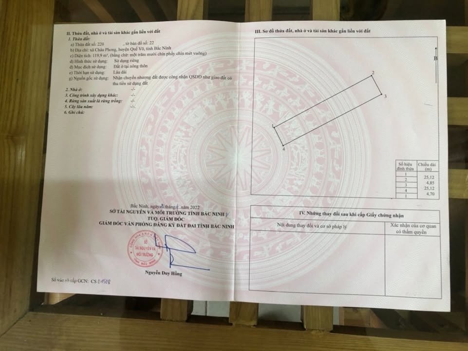 Đất thổ cư xã Châu Phong, Quế Võ 120m² giá 1 tỷ - Cắt lỗ nhanh chóng!